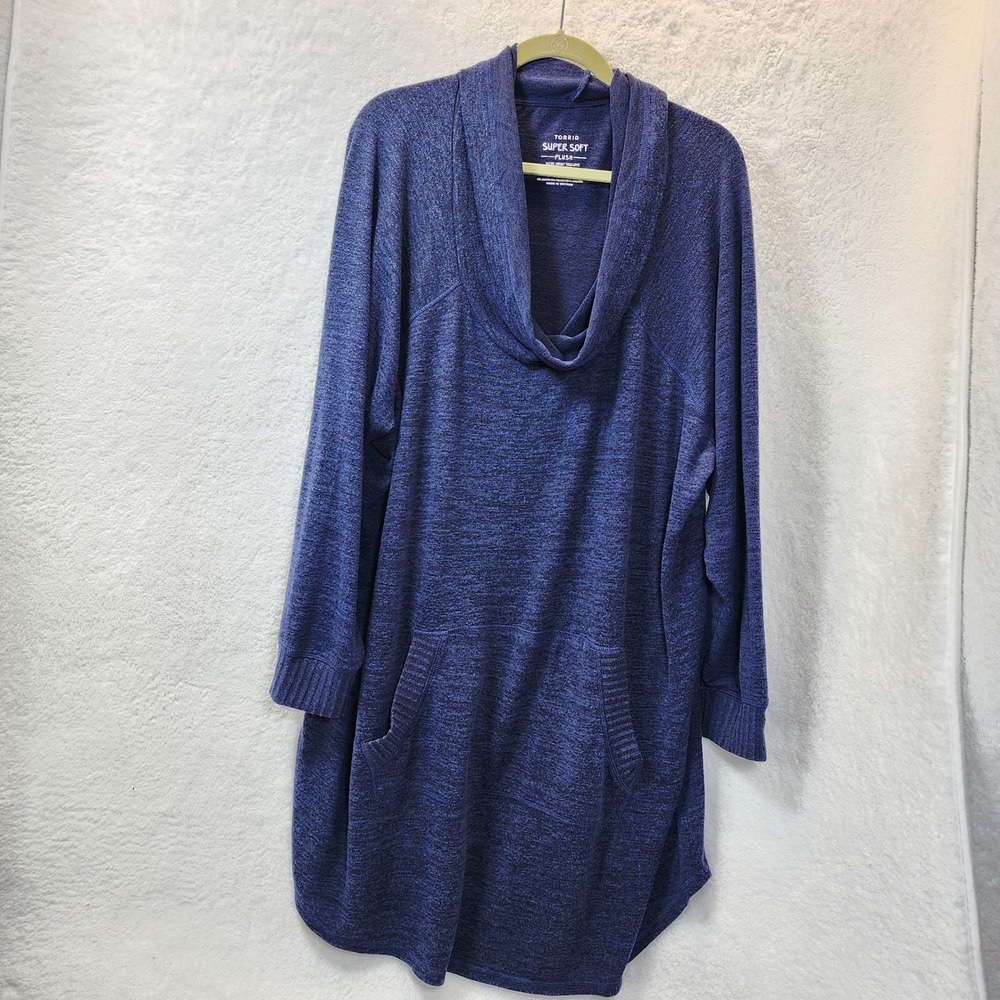Torrid 5 Super Soft 26/28 Blue‎ Cowl Neck Long Sleeve Tunic Sweater Cozy Comfy